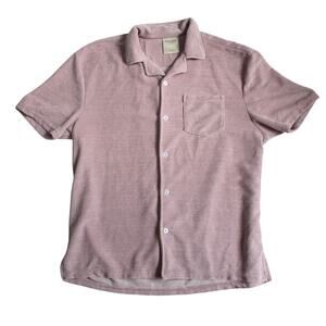 Massive Luxury Button Up Shirt Mens Large Pink Chenille Resort Casual Soft TAGS